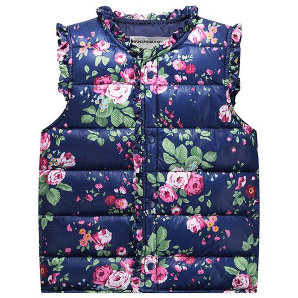 New Girls Navy Ruffled Autumn Winter Puffer Vest